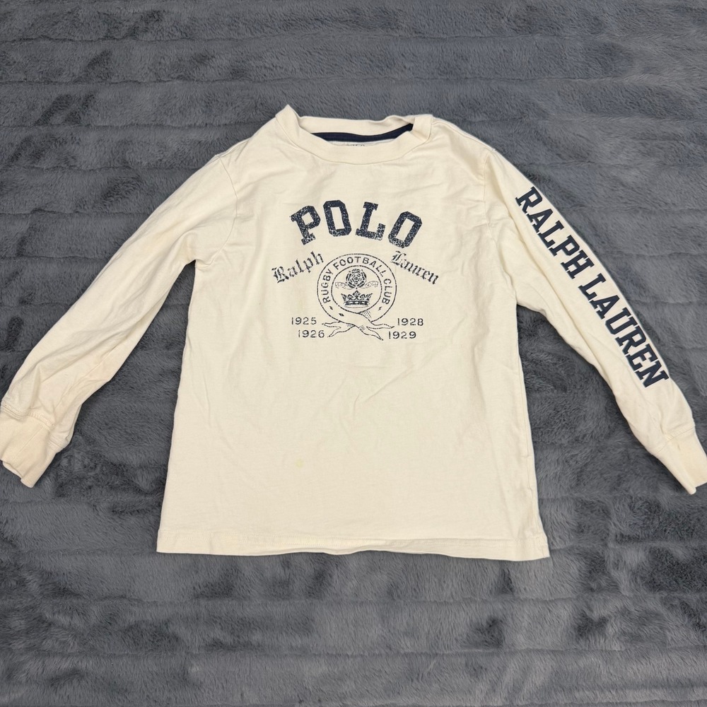 Polo Ralph Lauren Kids Cream Rugby Football Club Long Sleeve Graphic Tee 4/4T